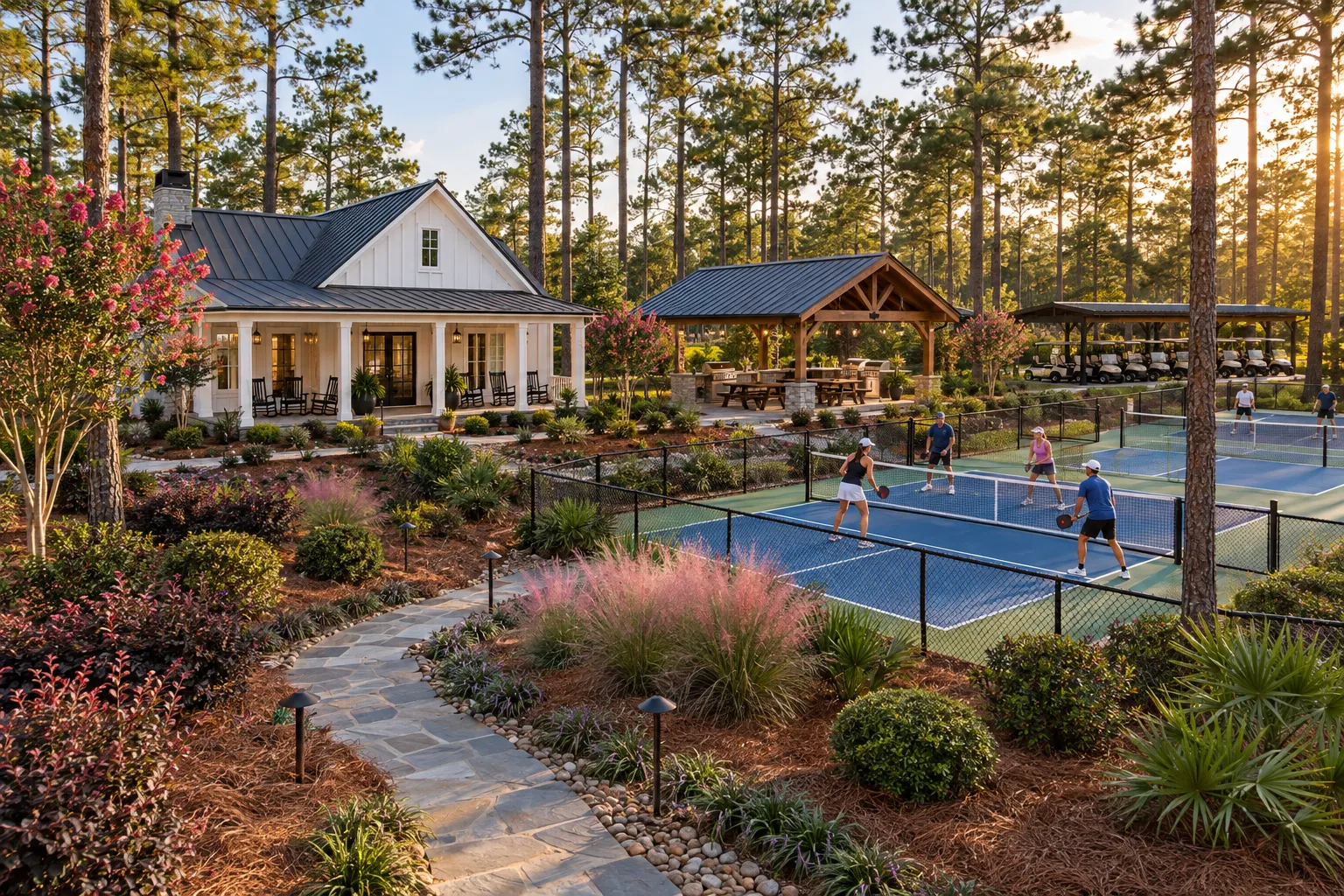 Concept rendering of the clubhouse and pickleball courts